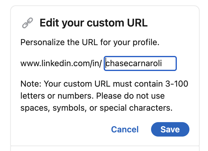 Adding a custom url on LinkedIn